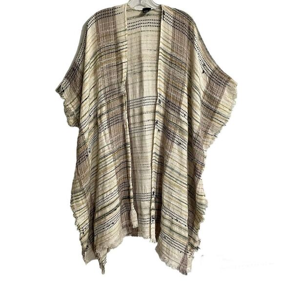 Cejon Kimono Oversized Open Cardigan Wrap One Size Cream Multicolor Frin… - Picture 1 of 7